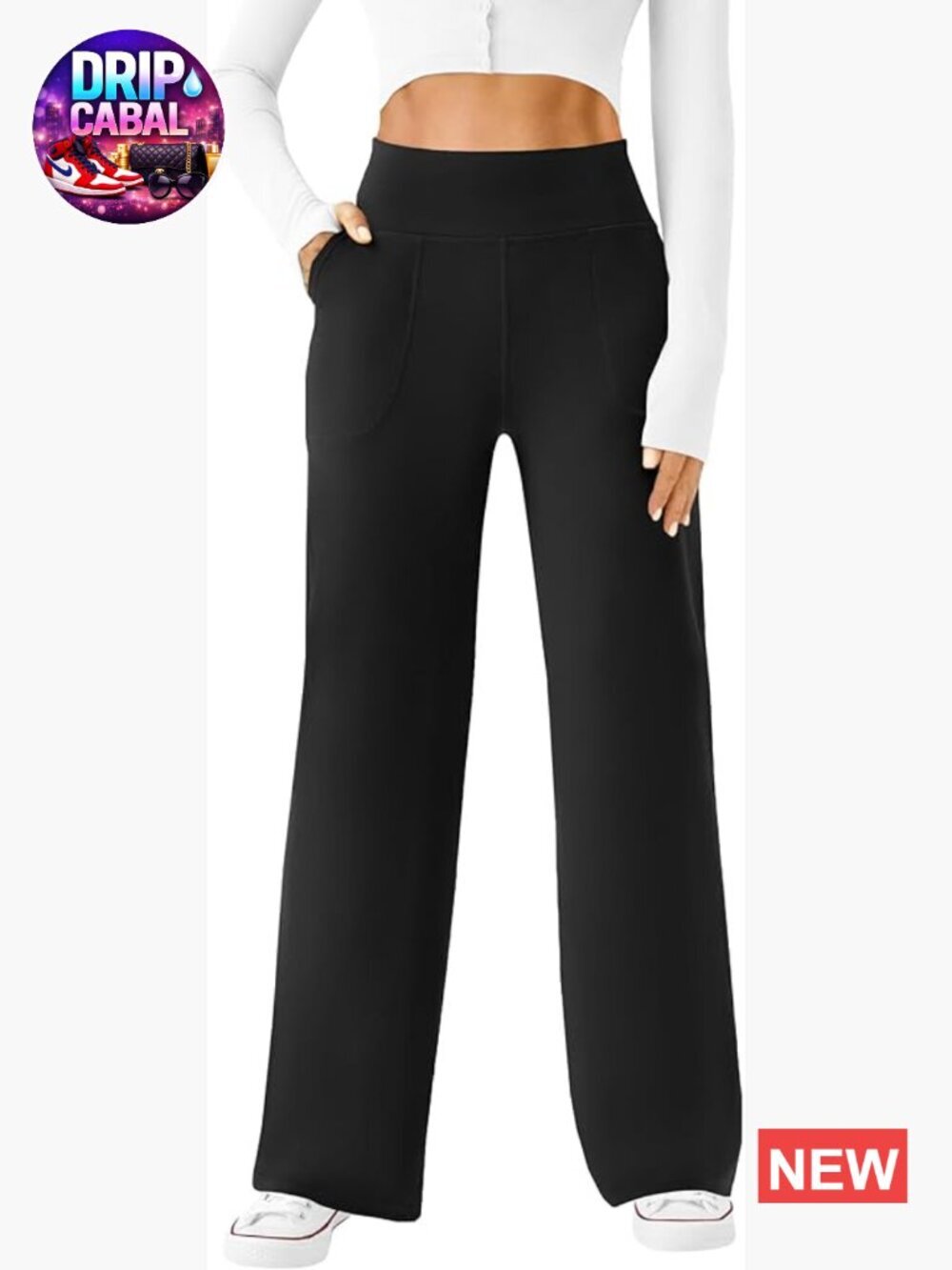 Wide Leg Yoga Pants with Pockets High Waist Comfortable Polyester Spandex Blend